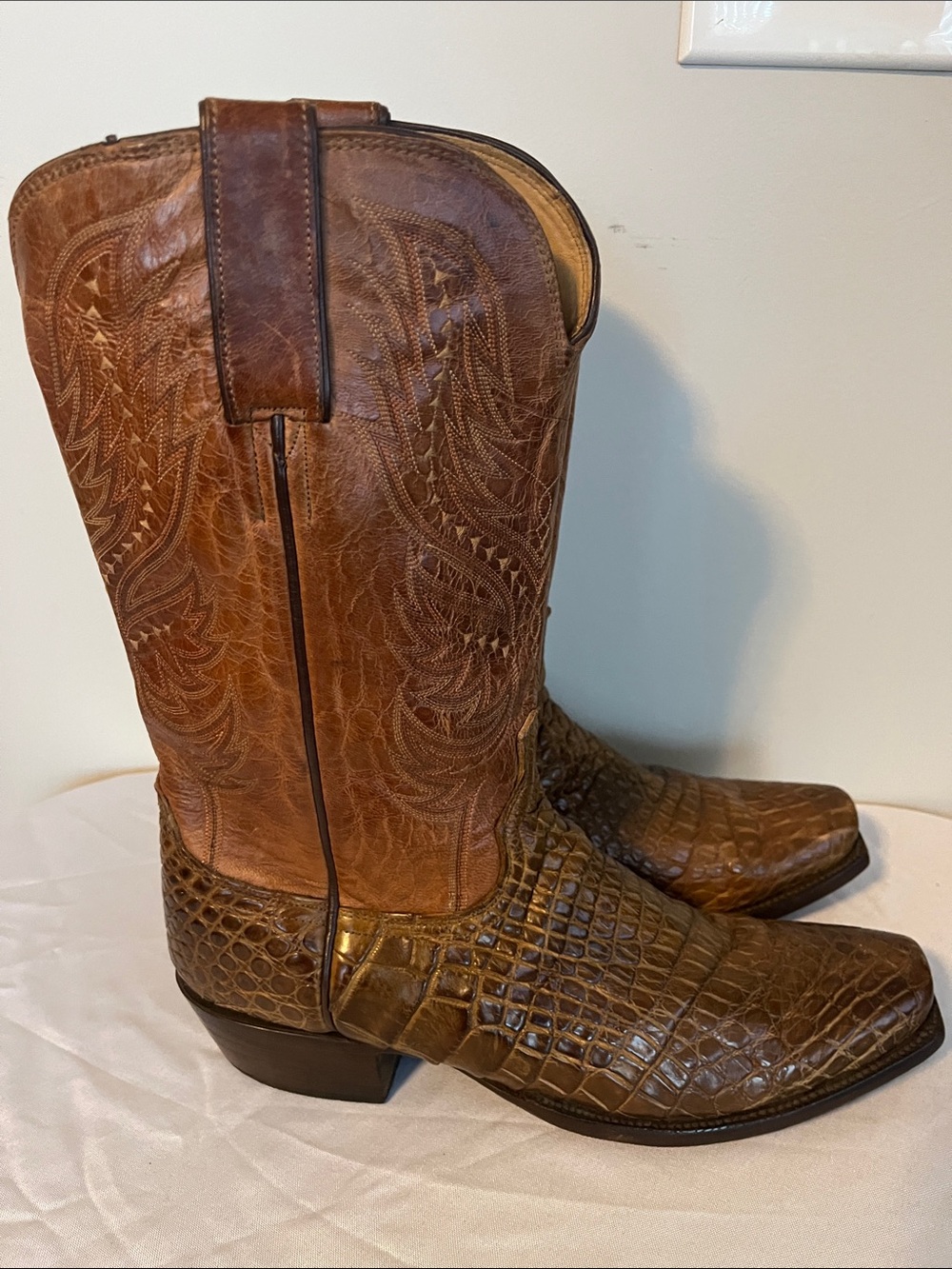 Lucchese Brown Croc-Embossed Leather Western Boots